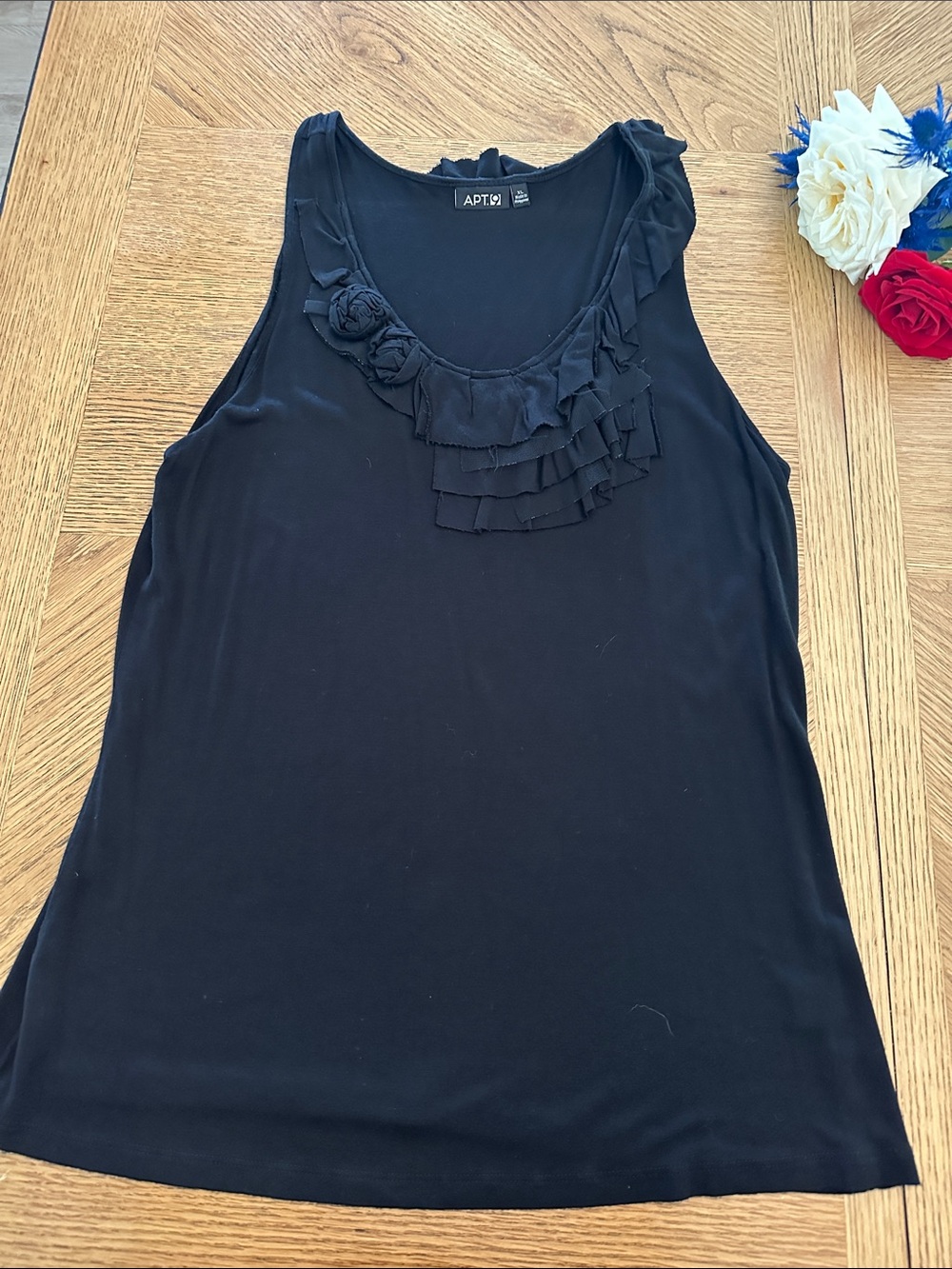 Apt. 9 Black Ruffled Flower Detail Tank Top